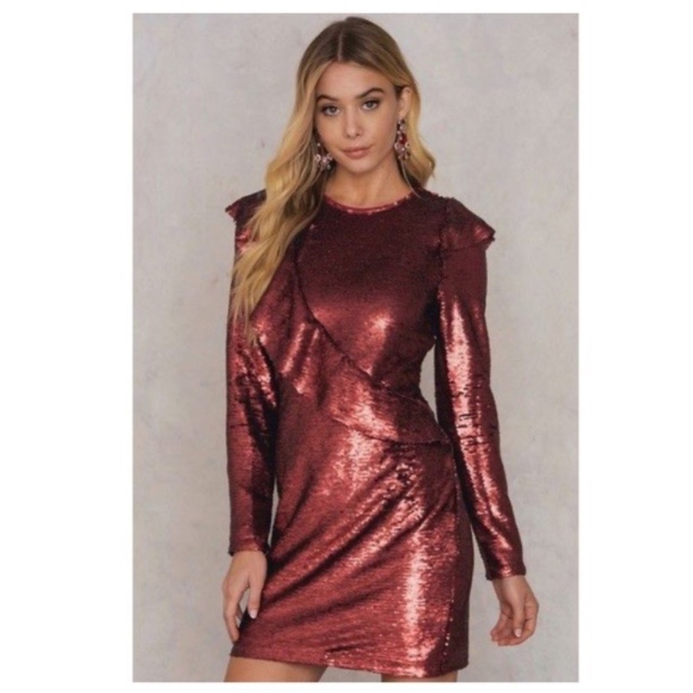Red long sleeve sequin dress
